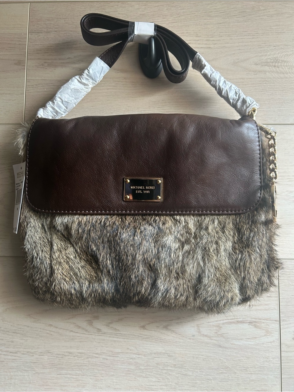 Michael Kors Sloan Rabbit Fur and Leather Shoulder Crossbody Bag NWT - Picture 5 of 14
